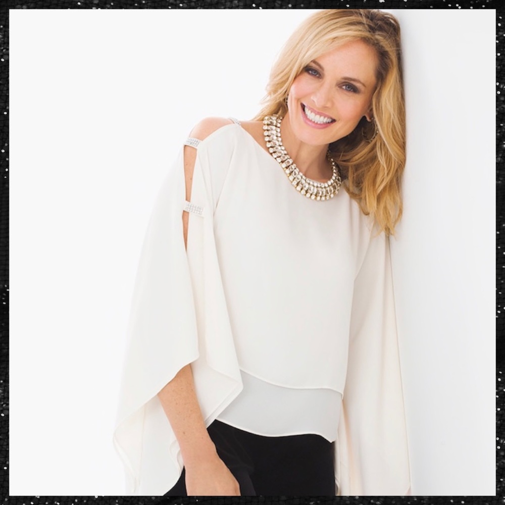 Chico’s Lattice Sleeve Embellished Top - Size 3